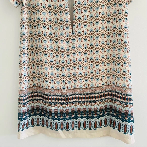 Lulus Botanical Beauty Beige Print Shift Dress Short Sleeves Mini Dress - Picture 9 of 16